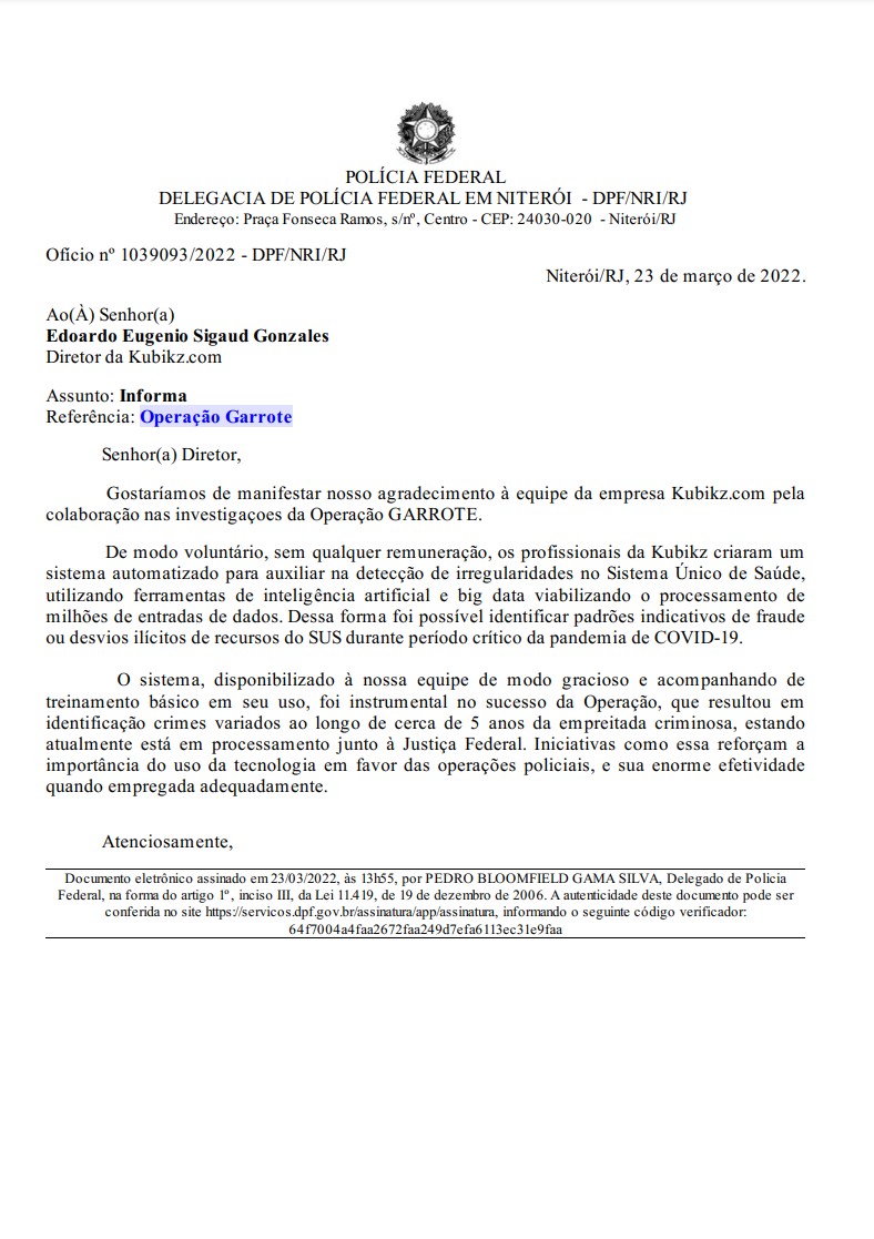 Read more about the article Inteligência Artificial da Kubikz ajuda Polícia Federal em operação contra desvios na Saúde